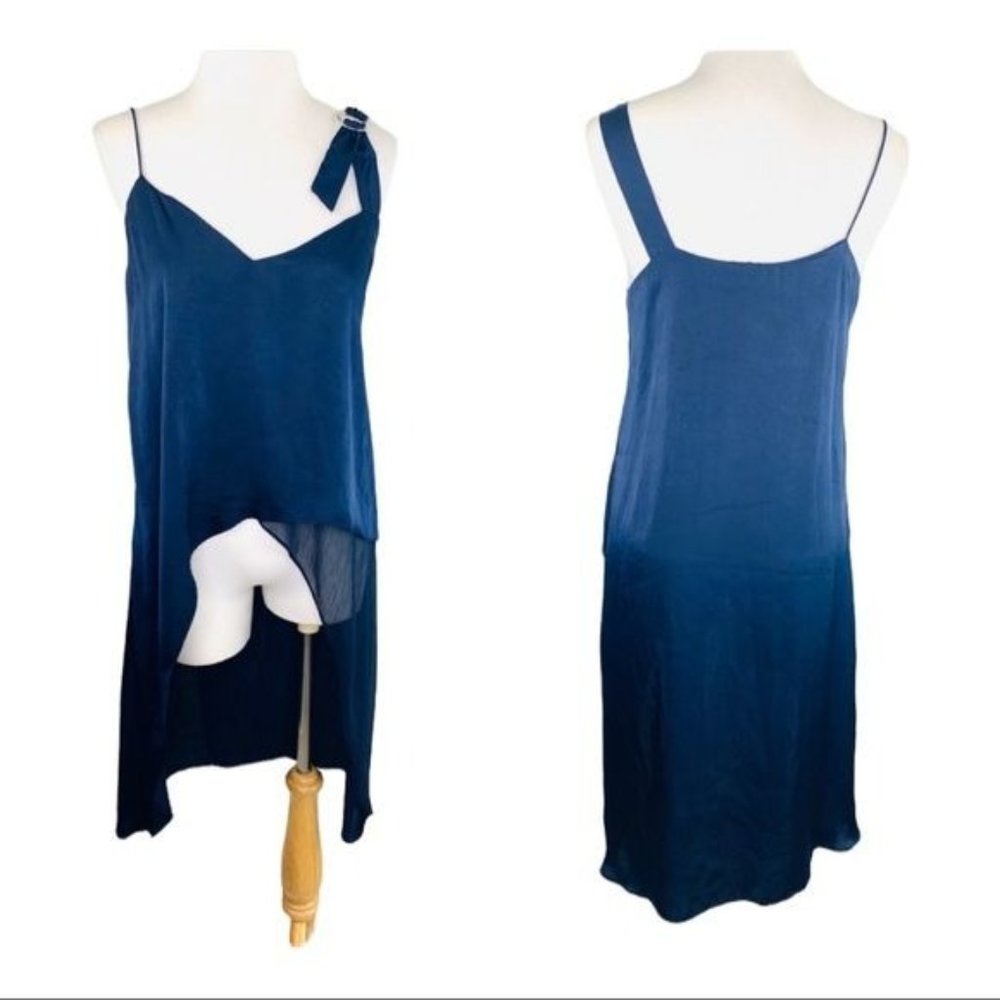 ZARA High Low Tunic Top Asymmetric Long Camisole Adjustable Strap Navy Womens XS - Picture 2 of 11